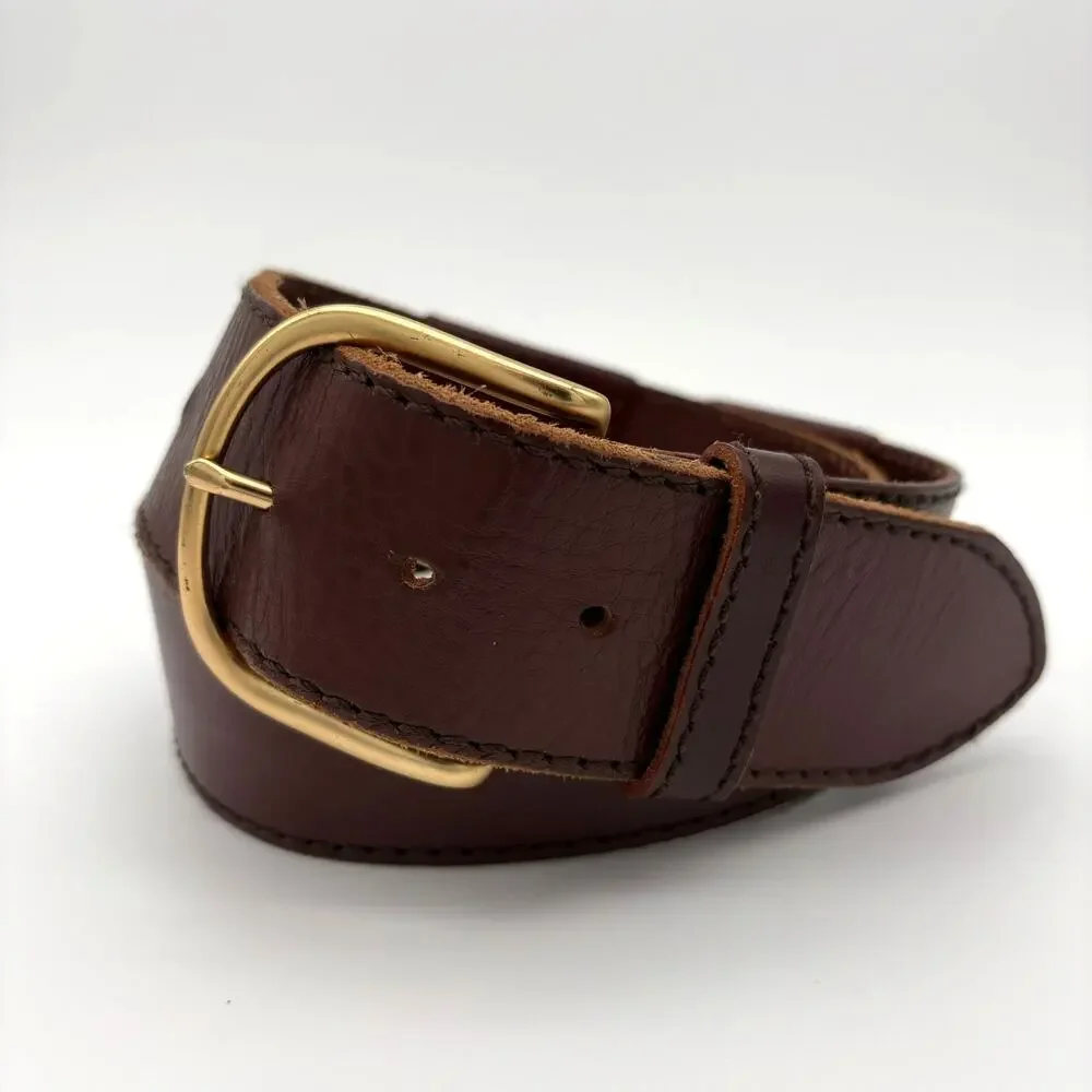 Linea Pelle Studded Genuine Leather Belt Brown Gold Tone Size M Boho